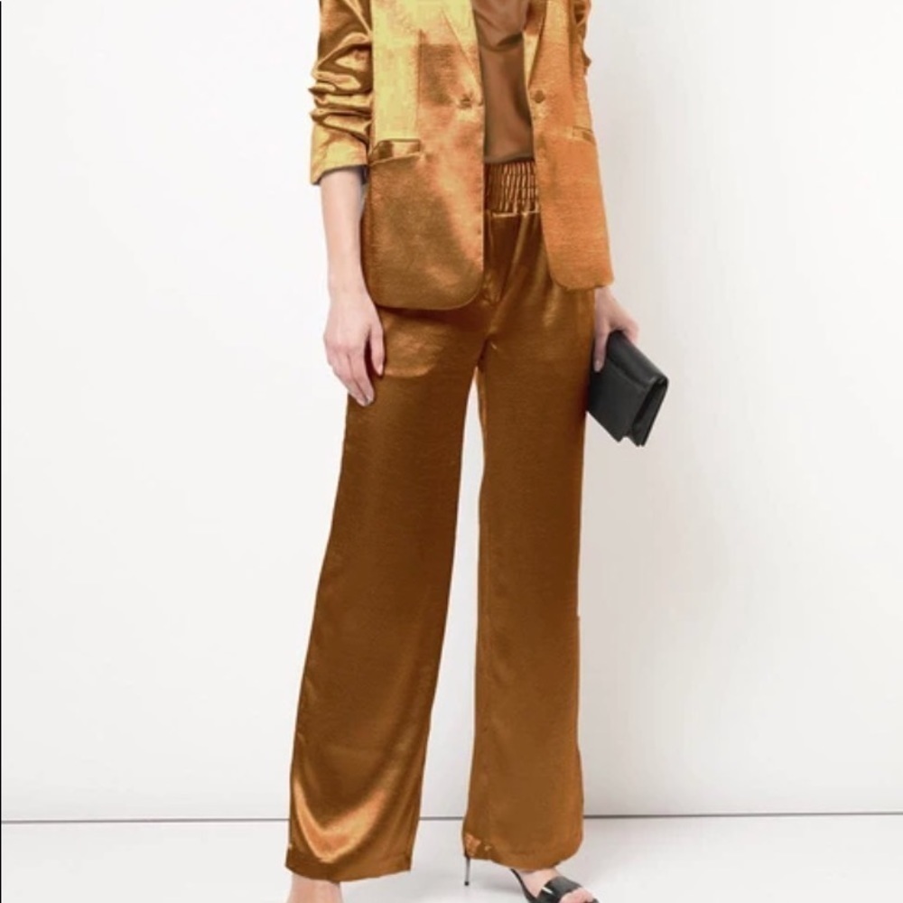 CINQ A SEPT Kylie Satin High-Rise Pants: Cinnamon